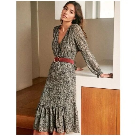 Sezane Dresses & Skirts - Sezane Black Cream Titiane Floral Paisley Ruffle Tiered Maxi Dress